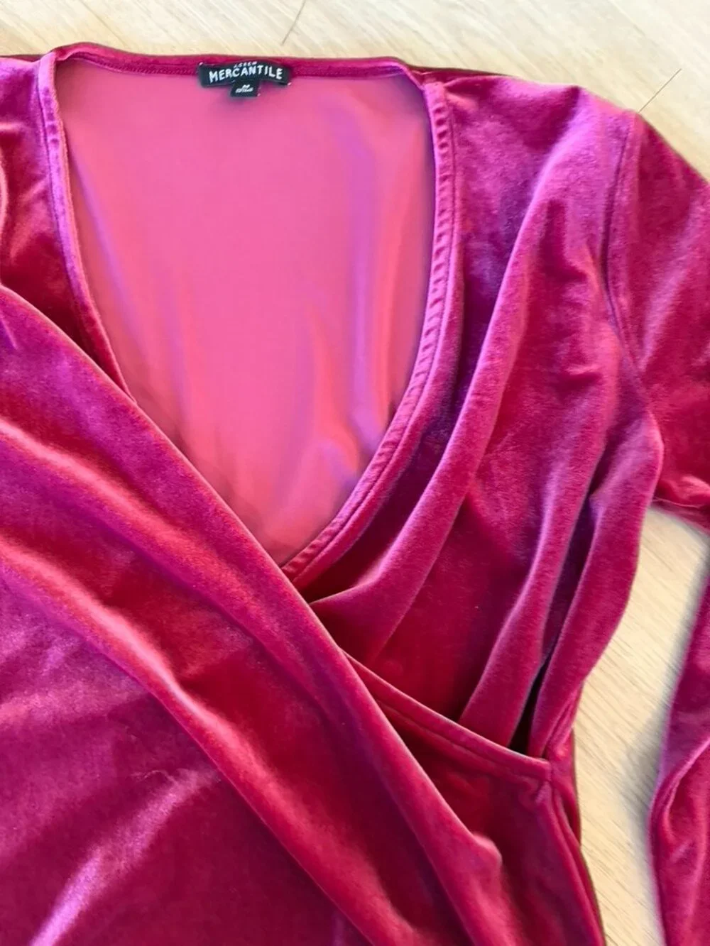 J Crew Mercantile Velvet Wrap Top Womens Sz M Berry Red Stretch Ballerina Blouse